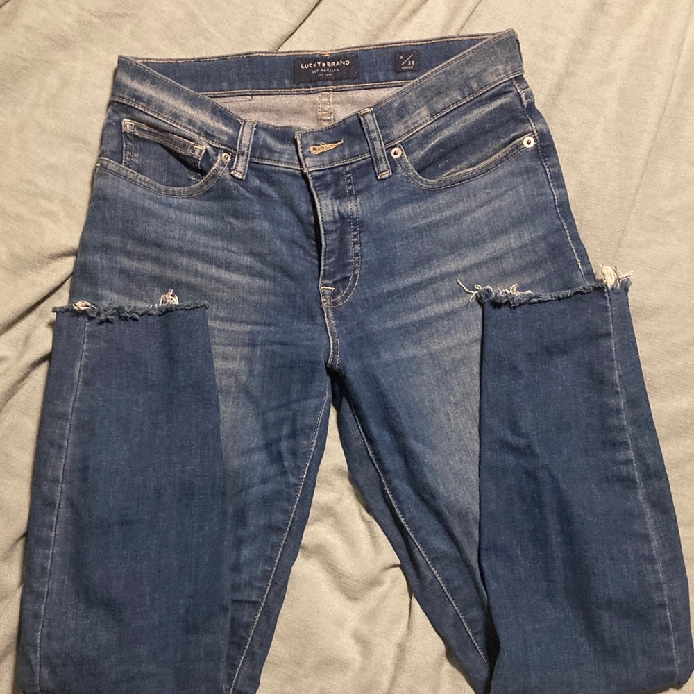 Lucky Brand Women's Distressed Straight Leg Jeans - Dark Blue